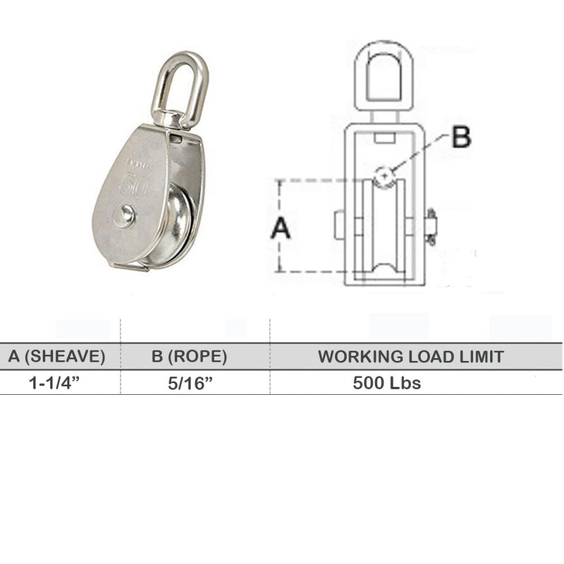 T316 Stainless Steel Single Sheave Swivel Eye Pulley Marine Hoist