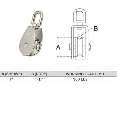 T316 Stainless Steel Single Sheave Swivel Eye Pulley Marine Hoist