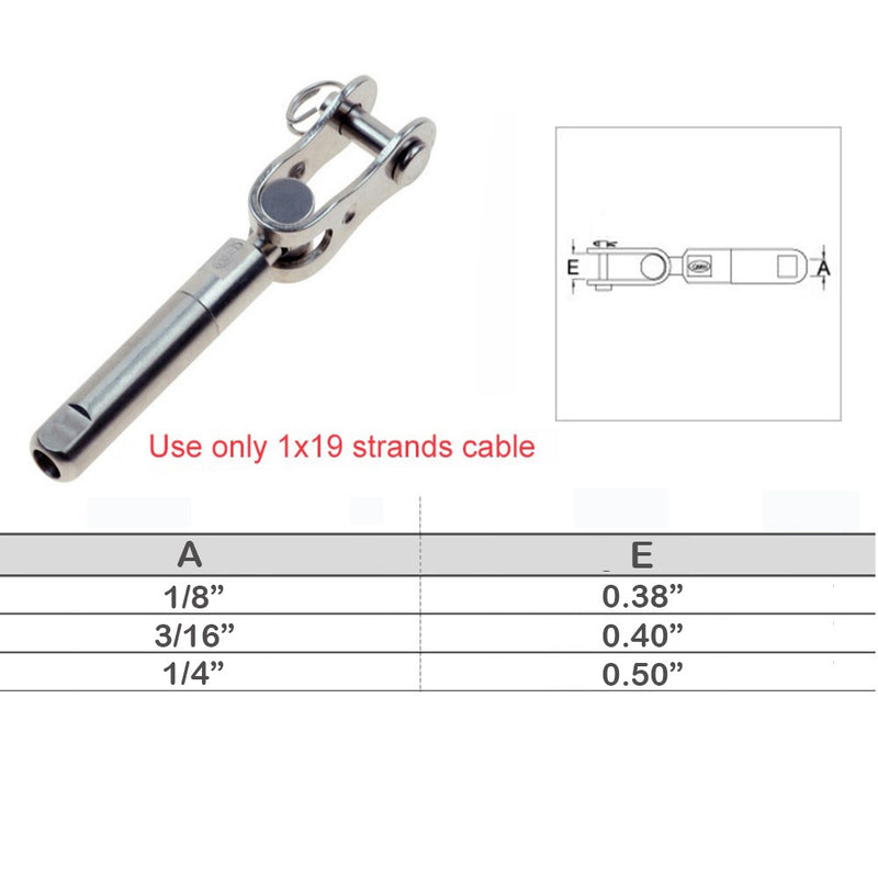 Marine Boat Push And Go Swageless Toggle For Cable Wire T316 Stainless Steel