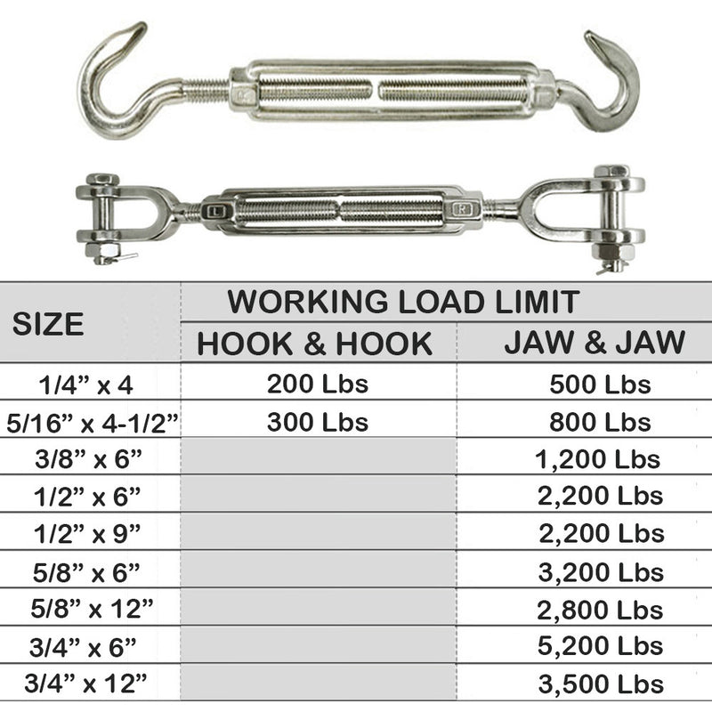 T316 Stainless Steel Marine HOOK HOOK, JAW JAW Turnbuckle