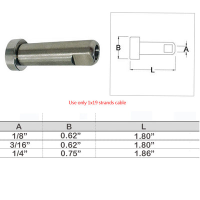 Marine Push And Go Swageless Dome Receriver For Cable Wire T316 Stainless Steel