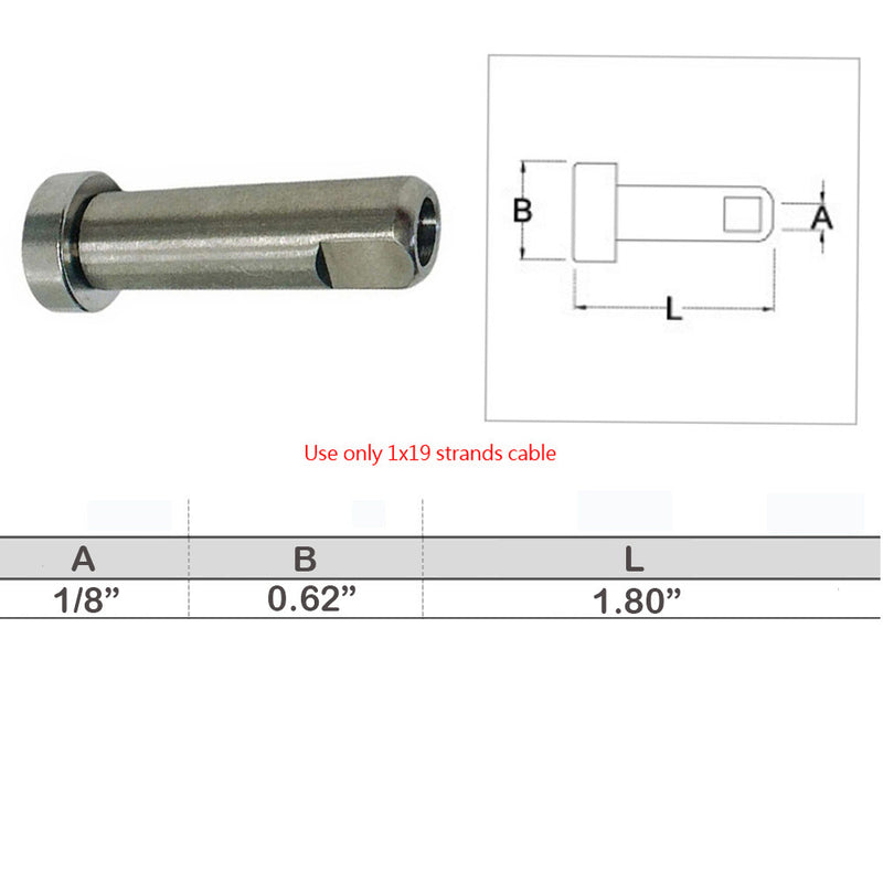 Marine Push And Go Swageless Dome Receriver For Cable Wire T316 Stainless Steel