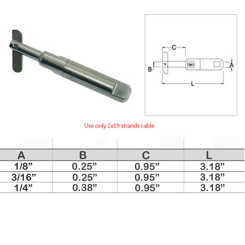 Marine Boat Push And Go Swageless Drop Pin For Cable Wire T316 Stainless Steel