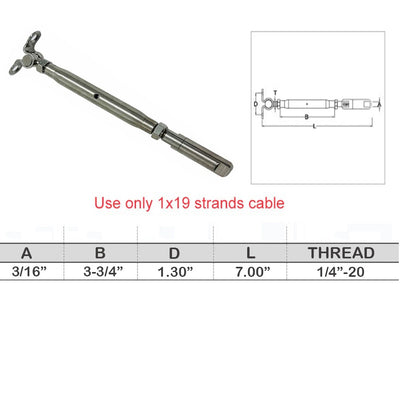 Push And Go Deck Toggle Turnbuckle For 1/4", 3/16" Cable T316 Stainless Steel