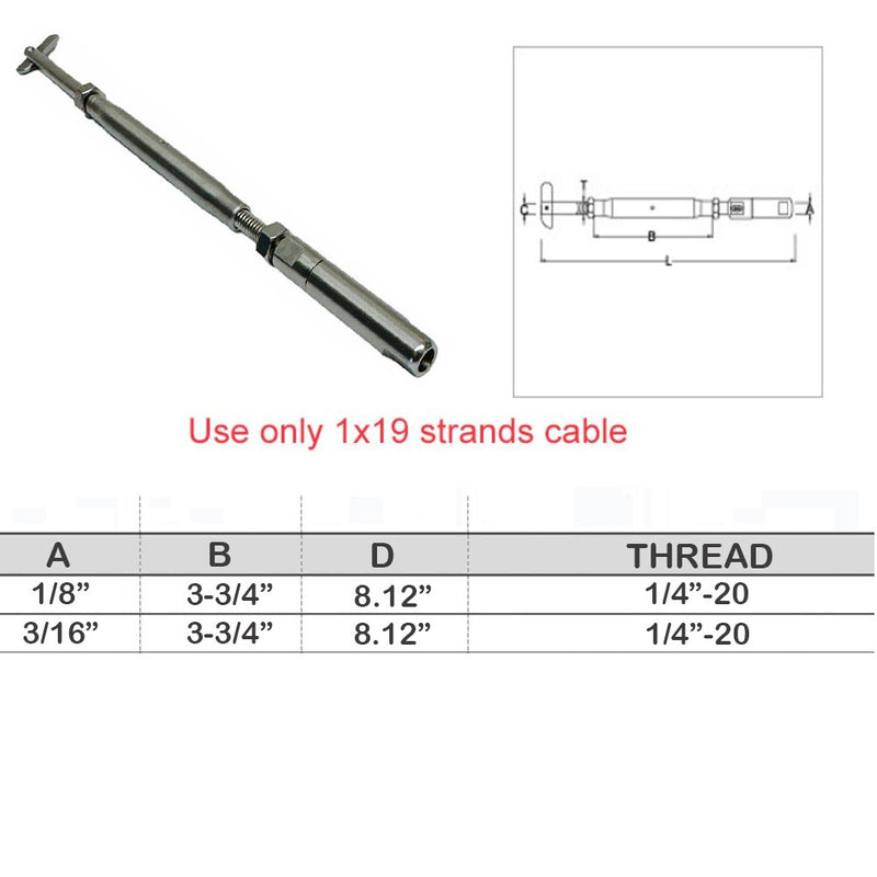 Push And Go Drop Pin Turnbuckle 1/4"-20 Thread For Cable Wire Stainless Steel