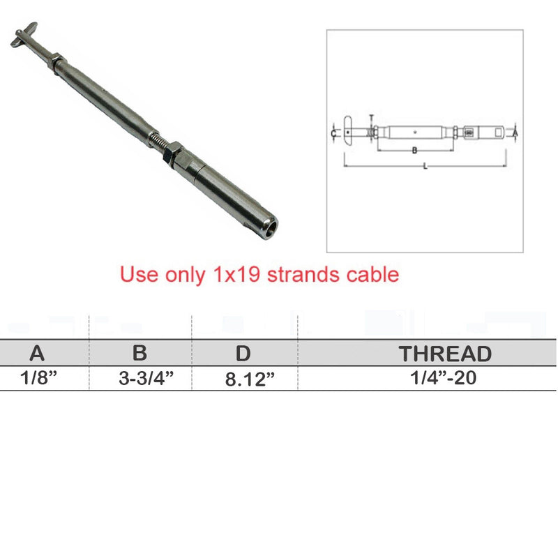 Push And Go Drop Pin Turnbuckle 1/4"-20 Thread For Cable Wire Stainless Steel