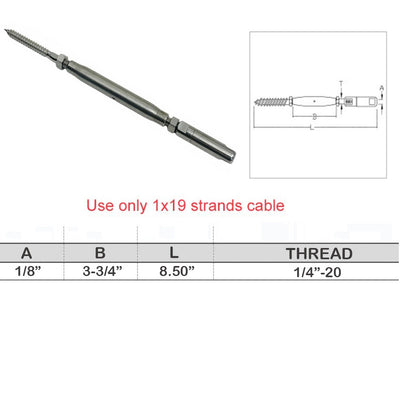 Marine Boat Push And Go Lag Turnbuckle For Cable Wire T316 Stainless Steel