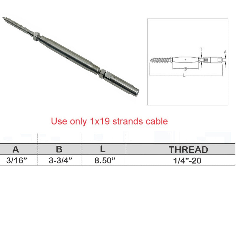 Marine Boat Push And Go Lag Turnbuckle For Cable Wire T316 Stainless Steel