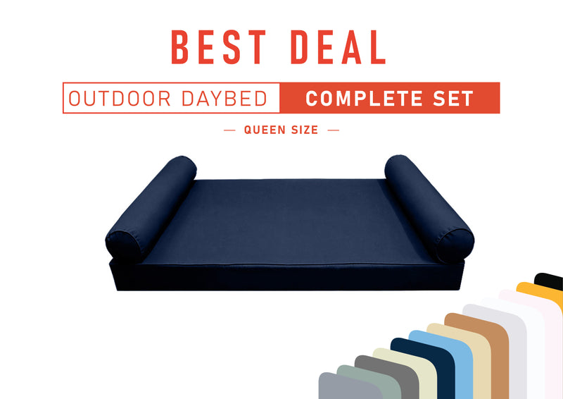 Model-5 QUEEN SIZE Outdoor Daybed Mattress Bolster Cushion Cover Complete Set