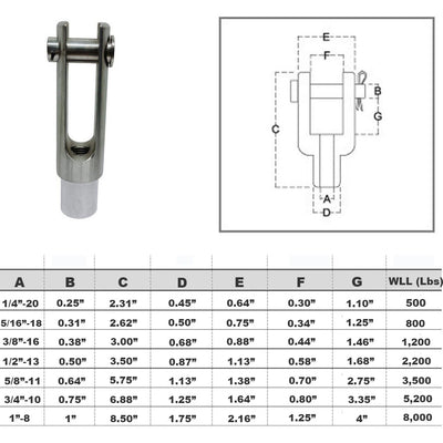 Marine Right Handed Threaded Yoke End Stainless Steel T316