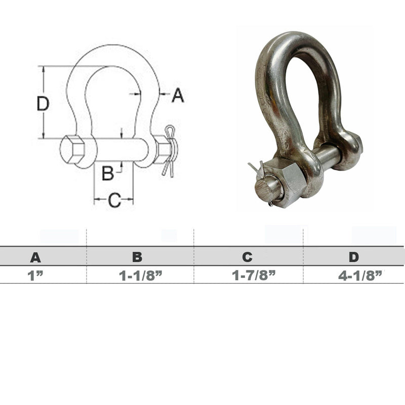 316 Stainless Steel Drop Forged 1" Mil-Spec Bolt Pin Anchor Shackle 10000Lb WLL