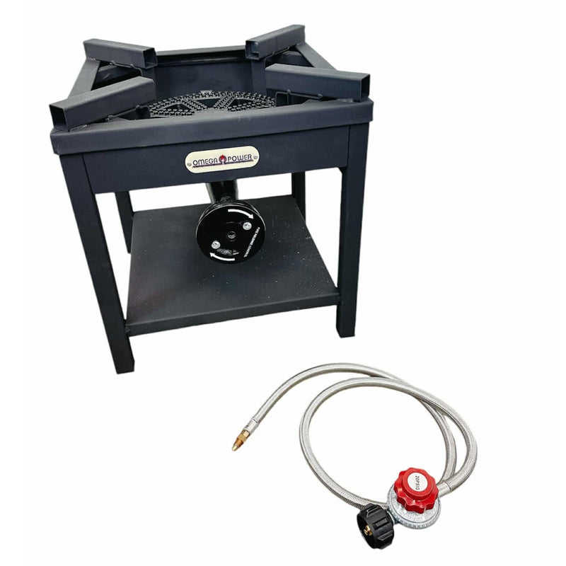 Outdoor High Pressure Square Propane Stove Burner 100,000 BTU Gas Regulator