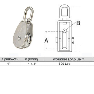 20 Pcs 1" Single Pulley Block Wheel Swivel Lifting, 316 Stainless Steel