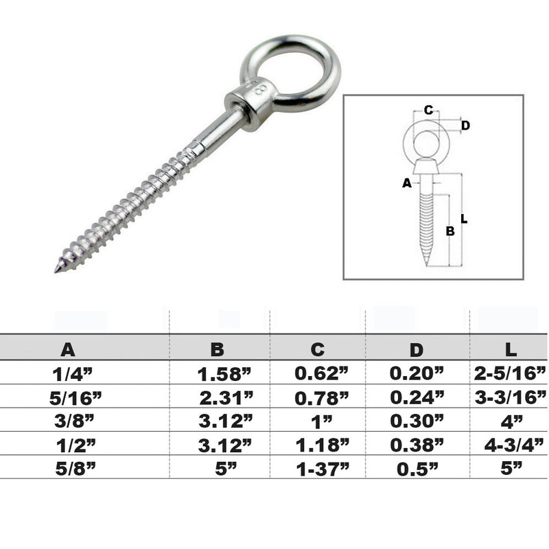 Stainless Steel 316 Screw Lag Eye Bolt