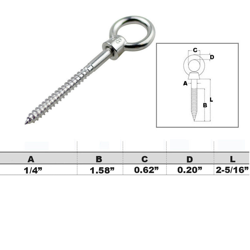 Stainless Steel 316 Screw Lag Eye Bolt