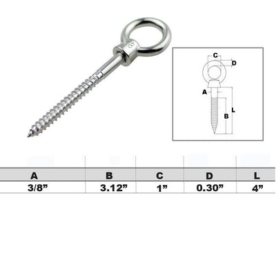 Stainless Steel 316 Screw Lag Eye Bolt