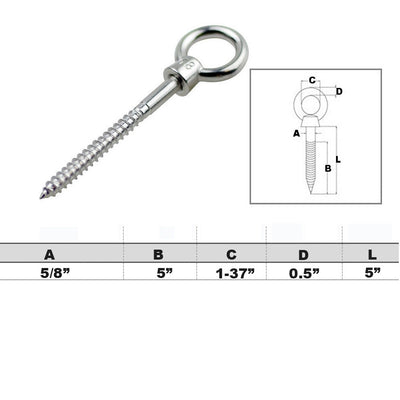 Stainless Steel 316 Screw Lag Eye Bolt