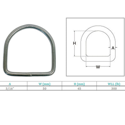 Marine Stainless Steel 3/16" D-Ring Welded,45mm Height 300 Lbs WLL Sailing 4 Pcs