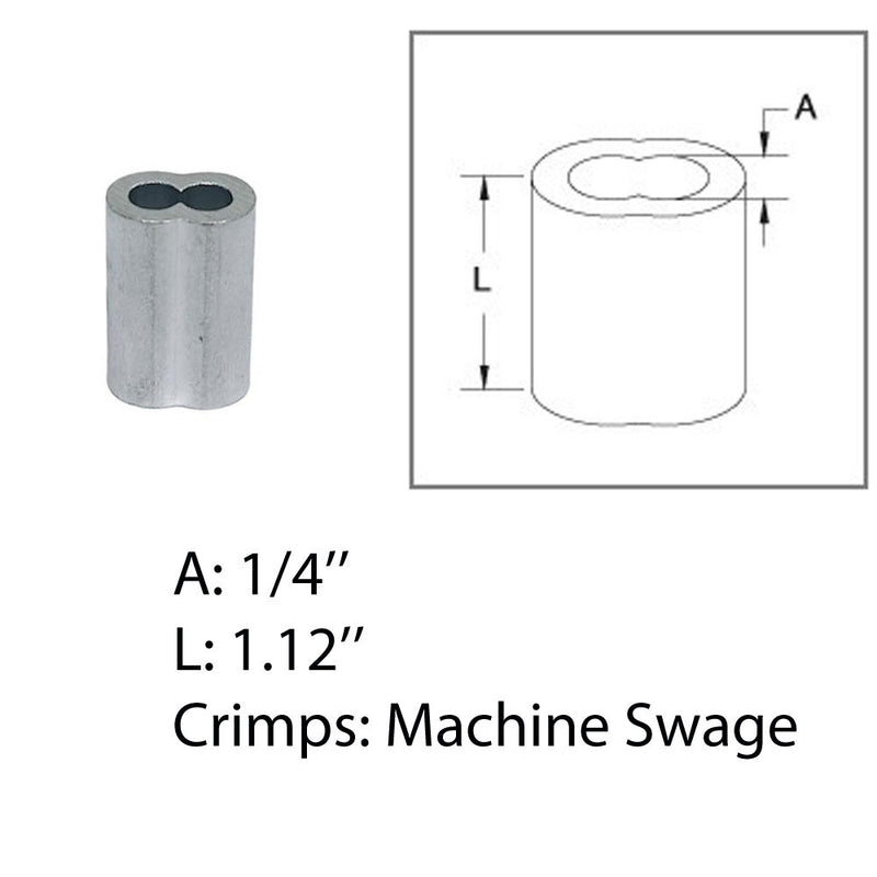 1/4" Aluminum Crimping Loop Sleeve Wire Rope Sleeves Double Barrel Ferrule 2 Pc