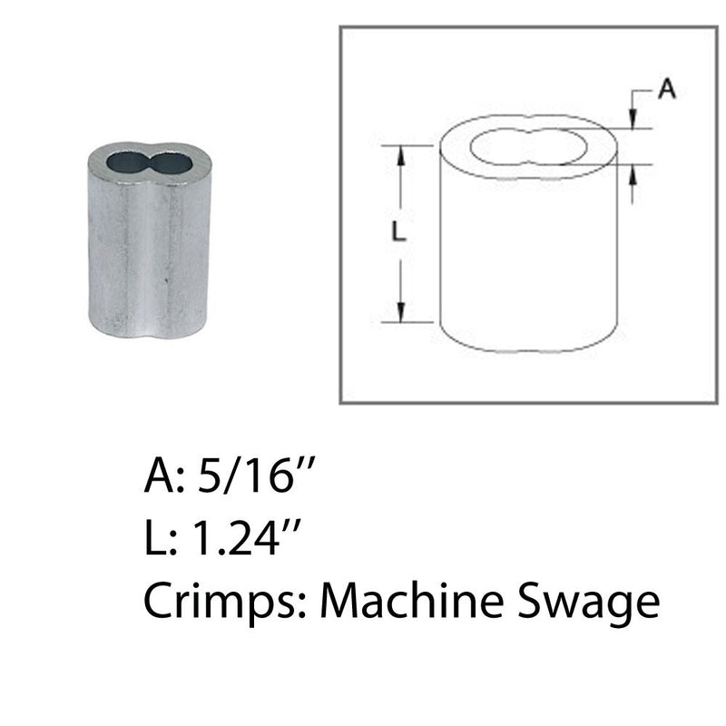 5/16" Aluminum Crimping Loop Sleeve Wire Rope Sleeves Double Barrel Ferrule 2 Pc