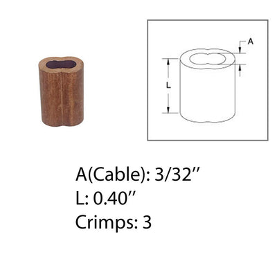 3/32" Copper Crimping Loop Sleeve Wire Rope Sleeves Double Barrel Ferrule 10 Pc