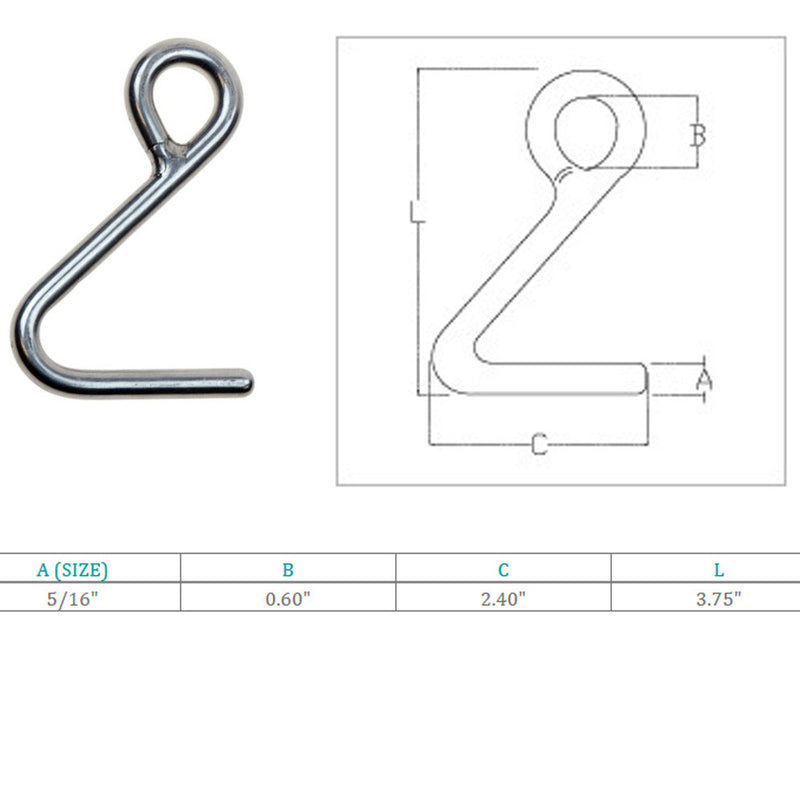 Stainless Steel Top Dock Deck Rope Yacht Marine Cunningham S Hook 5/16", 4 Pcs