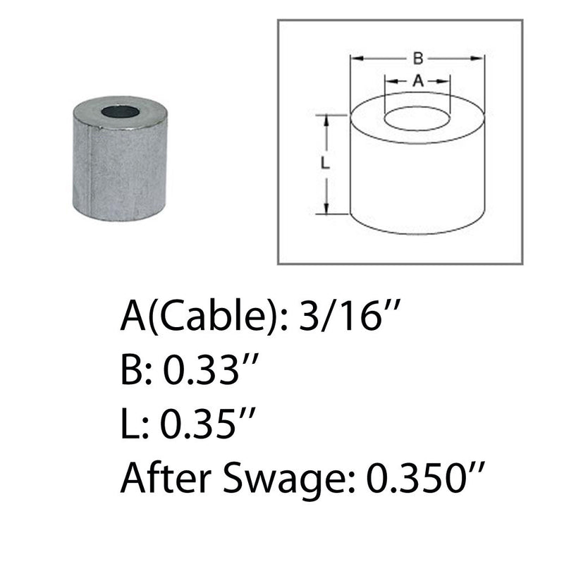 3/16" Wire Rope Aluminum Stop Loop Sleeve Round Crimps for Wire Crimping 10 Pcs