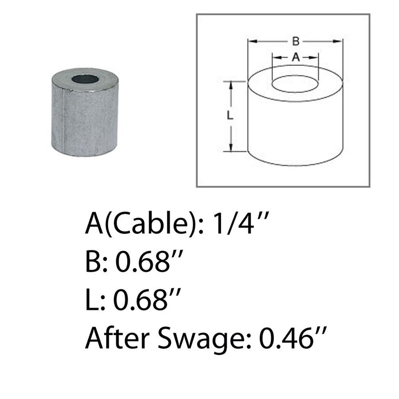 1/4" Wire Rope Aluminum Stop Loop Sleeve Round Crimps for Wire Crimping 2 Pcs