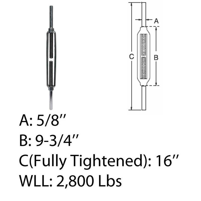 Marine Deck 5/8" x 8-1/4" Stub End Turnbuckle WLL 2800 Lbs Stainless Steel 4 Pcs
