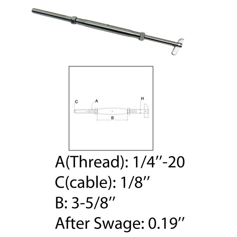 1/4" Threaded Drop Pin & Hand Swage Stud Turnbuckle 1/8" Cable Stainless Steel