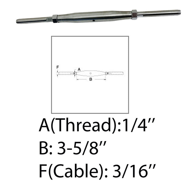 1/4" Thread Swage Stud & Stud Pipe Turnbuckle 3/16" Cable Stainless Steel 4 Pcs