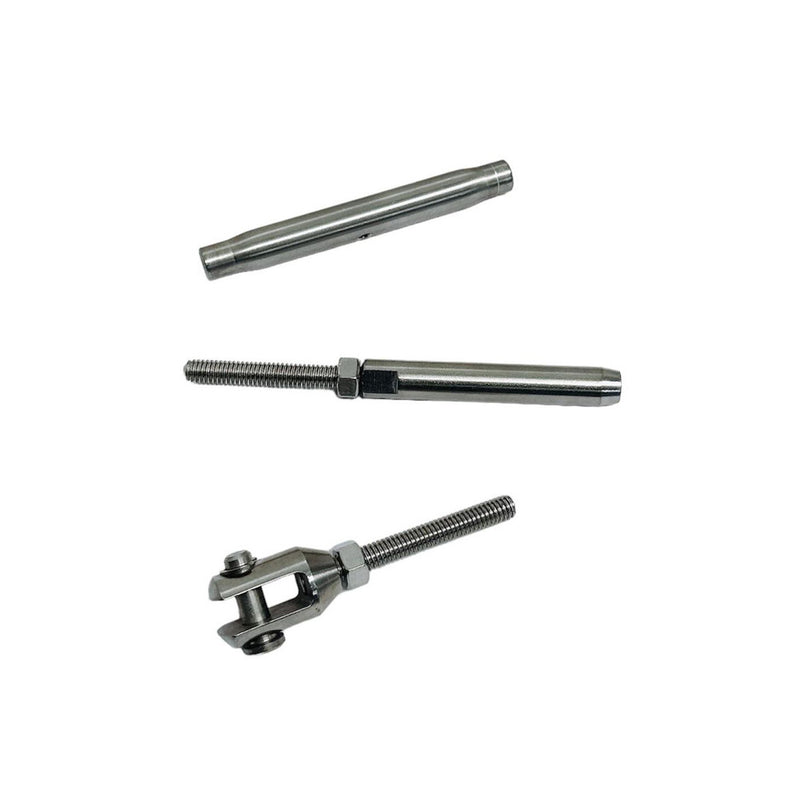 Marine 1/4" Thread Fork & Swage Stud Turnbuckle 3/16" Cable Stainless Steel T316