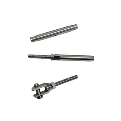 Marine 1/4" Thread Fork & Swage Stud Turnbuckle 3/16" Cable Stainless Steel 4Pcs