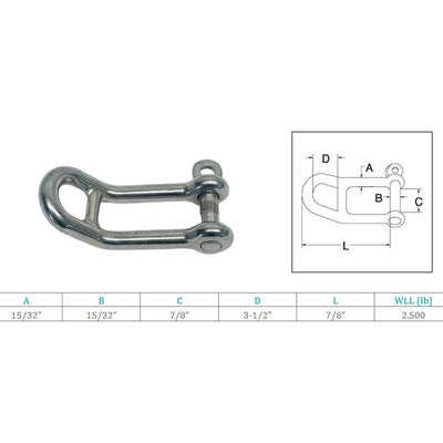 Marine Boat 15/32" Headboard Shackle Captive Pin 2500 Lb WLL Stainless Steel 316