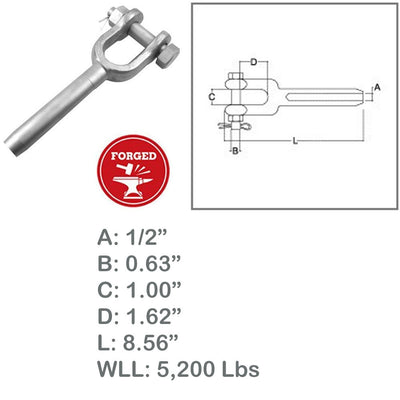 1/2" Drop Forged Open Swage Sockets Stainless Steel T316 5200 Lbs WLL