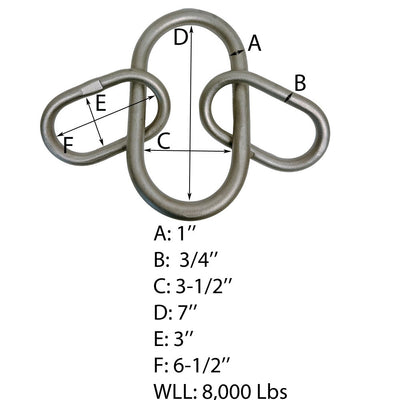 1" Drop Forged Master Link 2 Leg Chain Sling 8,000 Lbs Stainless Steel T316