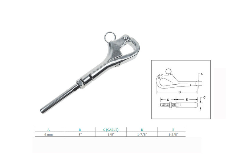 S.Steel T316 3" Pelican Hook Shackle For 1/8" Cable Wire Sailing Boat Yacht 10Pc