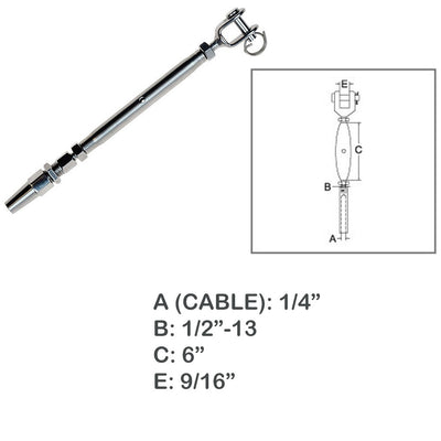 1/4" Cable Jaw Swageless Turnbuckle 1/2" Pipe Turnbuckle Stainless Steel T316