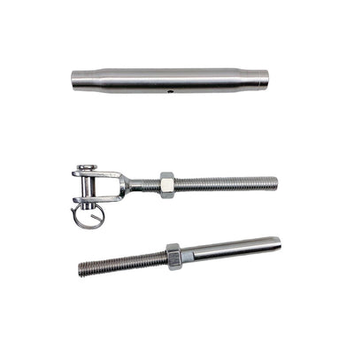 Marine 3/16" Cable Jaw And Swage Stud Turnbuckle 3/8" Thread Stainless Steel 4Pc