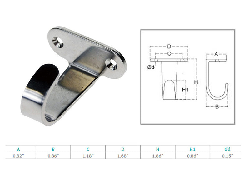 Marine Stainless Steel Top Mount Lashing Hooks for Cargo net,Boat,Yacht,1.75"H