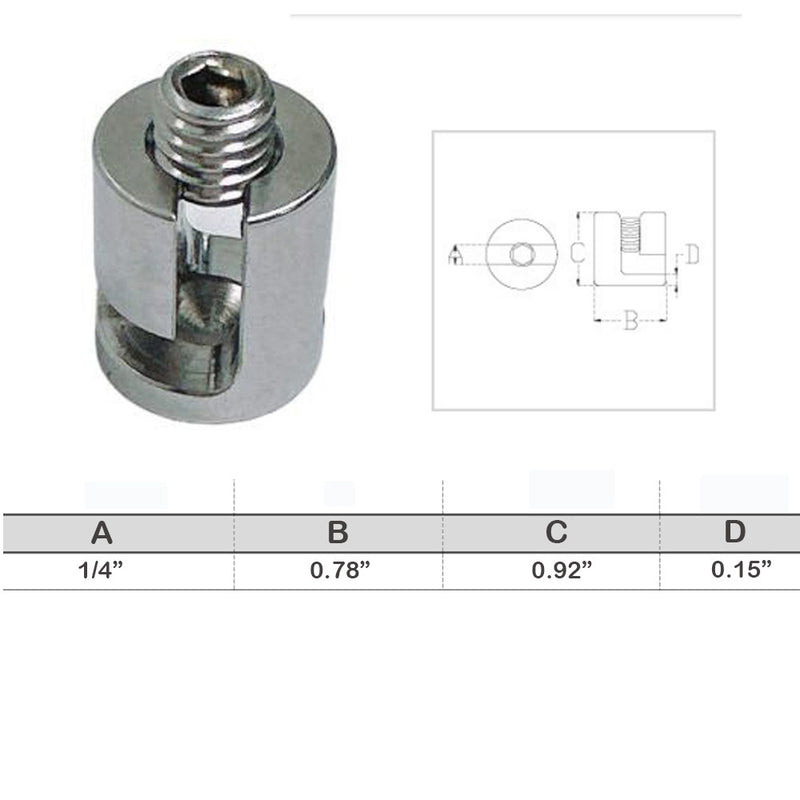 1/4" Adjustable Cross Cable Clip Clamp Wire Cable Rope Stainless Steel T316