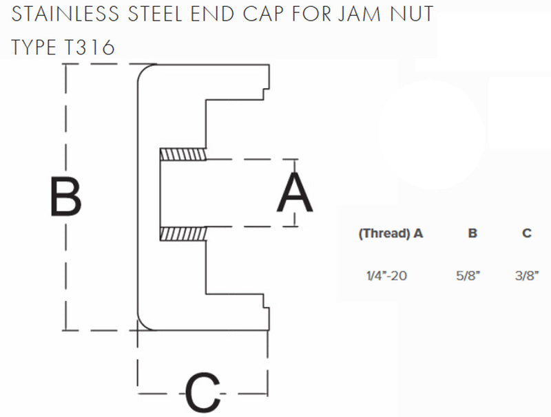 10 Pc RH End Cap Flat Dome Jam Nut 316 Stainless Steel Cable Railing 1/4"-20 Thread Marine Boat