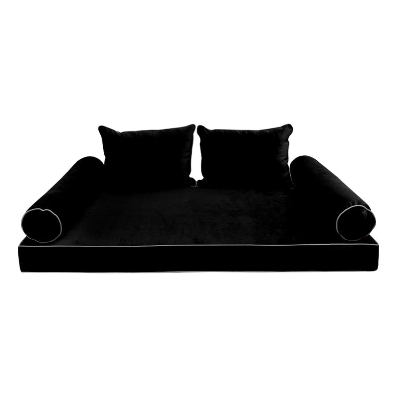 Model V4 - Velvet Indoor Daybed Mattress Bolster Backrest Cushions and Covers |Complete Set|