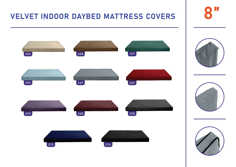 8" Thickness Velvet Indoor Daybed Mattress Fitted Sheet |Slipcover Only|