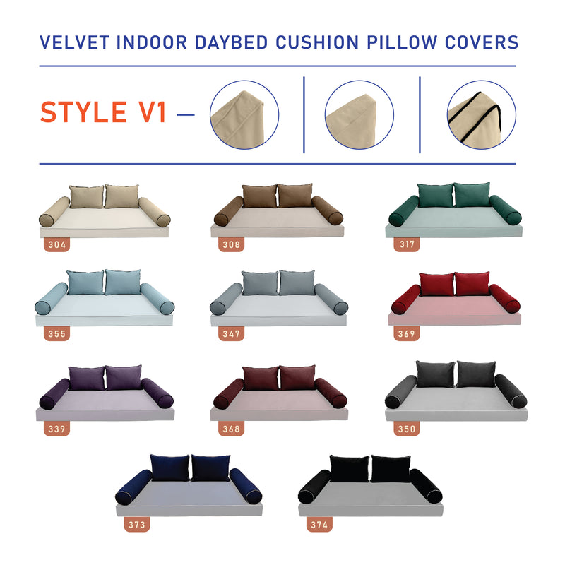 Model V1 - Velvet Indoor Daybed Bolster Pillow Backrest Cushion |COVERS ONLY|