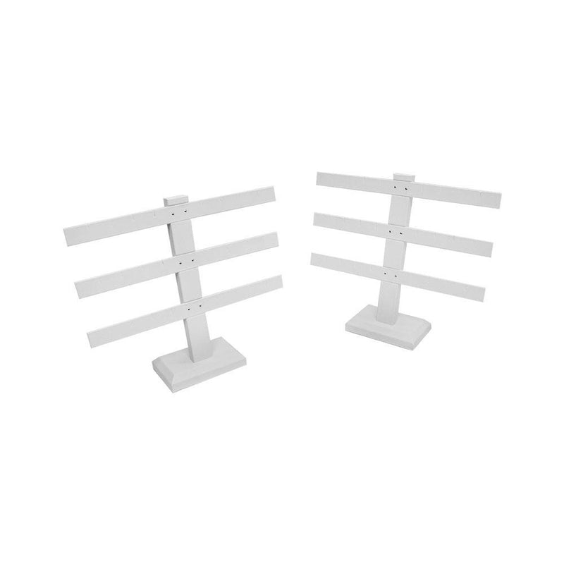 2 Pcs Display White Faux Leather 3 Bars Earring Jewelry Display Stand 10&