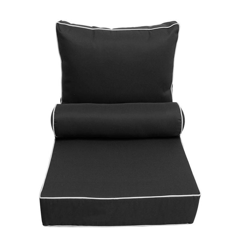 AD003 Contrast Pipe Trim Medium 24x26x6 Outdoor Deep Seat Back Rest Bolster Cushion Insert Slip Cover Set