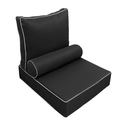 AD003 Contrast Pipe Trim Medium 24x26x6 Outdoor Deep Seat Back Rest Bolster Cushion Insert Slip Cover Set