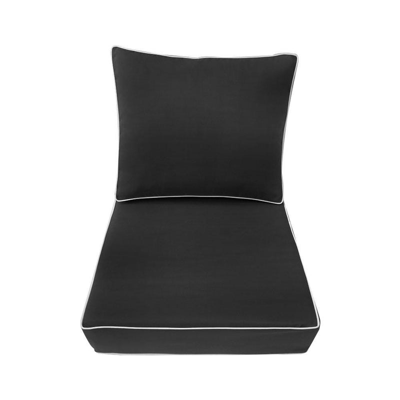 AD003 Contrast Pipe Trim Small 23x24x6 Outdoor Deep Seat Back Rest Bolster Cushion Insert Slip Cover Set