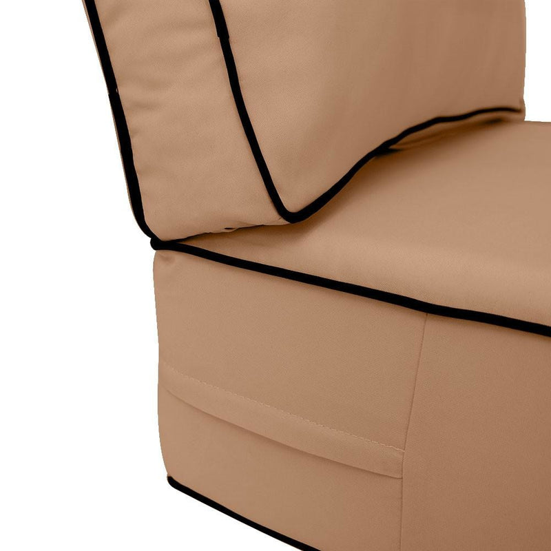 AD104 Contrast Pipe Trim Medium 24x26x6 Outdoor Deep Seat Back Rest Bolster Cushion Insert Slip Cover Set